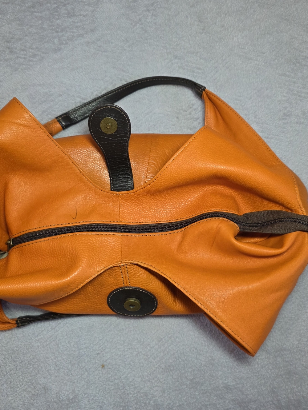 Women's Orange Leather Hobo Bag with Dark Trim - Picture 9 of 12